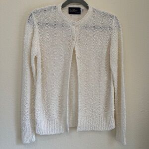 Vintage LeRoy Cardigan Cream Boucle’ Knit pearlized round buttons